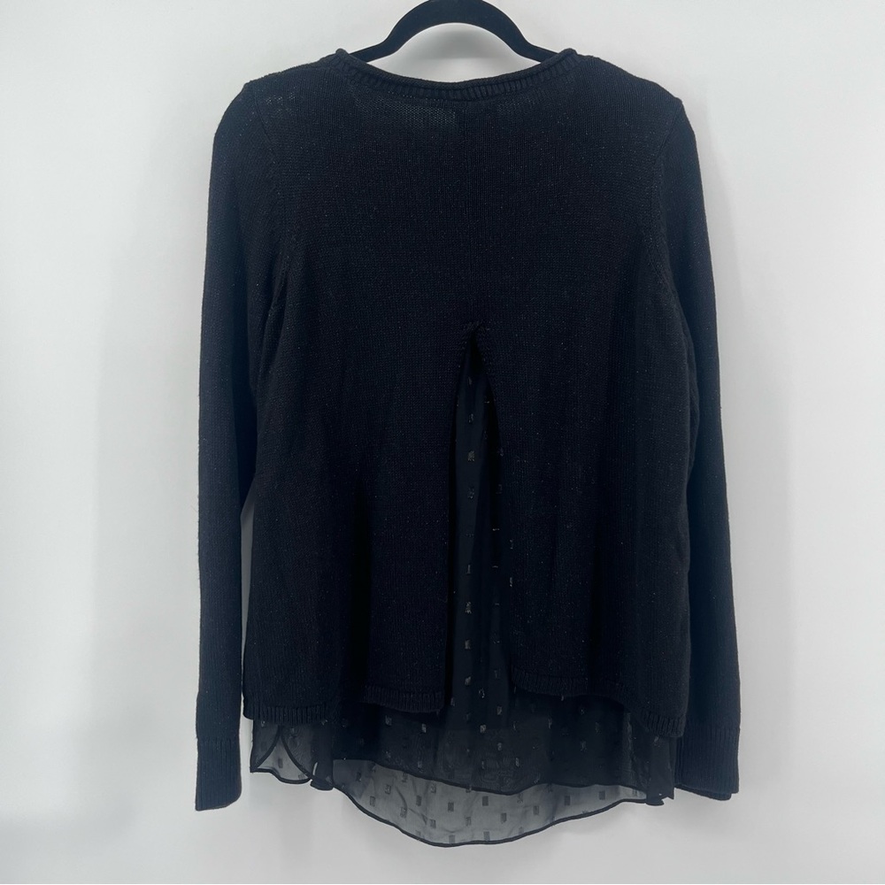 Lucky Brand Black Mixed Material Split Back Top Layered Look Women's Size Large - Picture 4 of 7